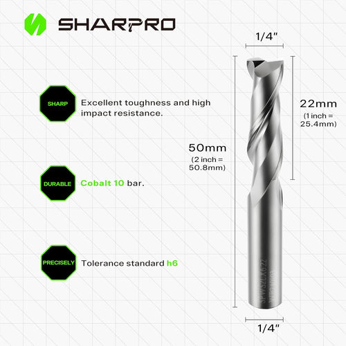 1/4" Solid Carbide Upcut Router Bit, 1/4" Shank | SHARPRO