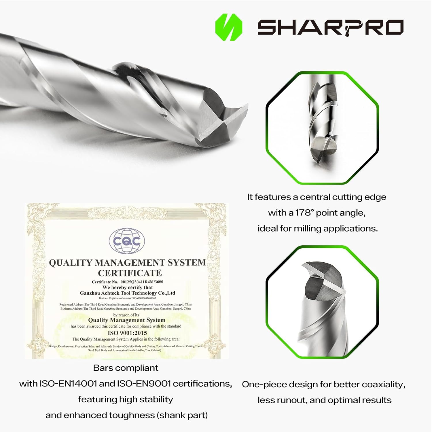 1/4" Solid Carbide Upcut Router Bit, 1/4" Shank | SHARPRO